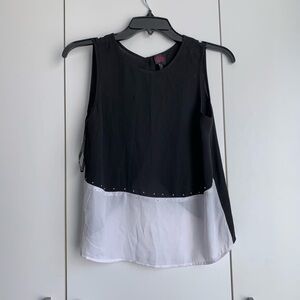 ⭐️  Bebe • Black & White Chiffon Studded Open Back Top